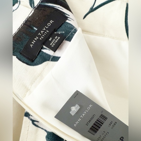 Ann Taylor Ivory Teal Leaves Linen Blend Tie Waist Pencil Skirt Size 8 Petite - Picture 4 of 15